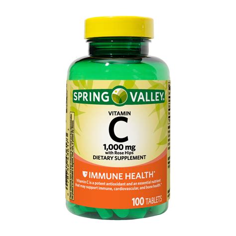 Spring Valley Vitamin C Tablets with Rose Hips, 1000 mg, 100 Count - Walmart.com - Walmart.com