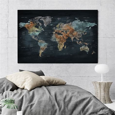 World Map Canvas World Map Detailed Canvas Print Map Canvas | Etsy