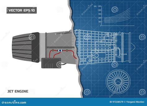 Jet Engine in a Outline Style. Industrial Vector Blueprint. Part of the Aircraft Stock Vector ...