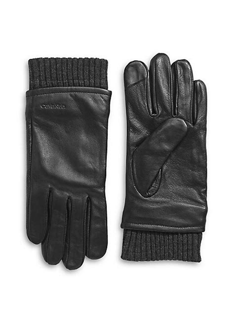 Calvin Klein Fleece-Lined Leather Touchscreen Gloves - Mens | TheBay