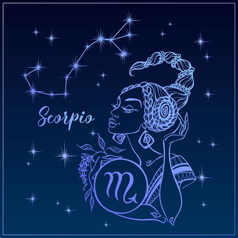 Zodiac sign Scorpio as a beautiful girl. The Constellation of Scorpio. Night sky. Horoscope ...