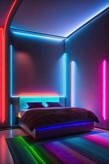 Premium Photo | A futuristic bedroom with neon lighting