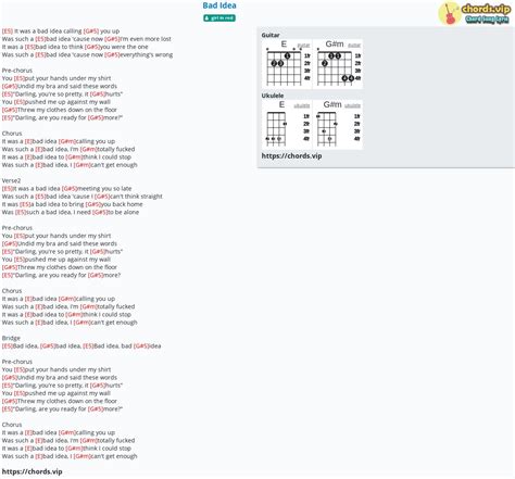 Hợp âm: Bad Idea - cảm âm, tab guitar, ukulele - lời bài hát | chords.vip