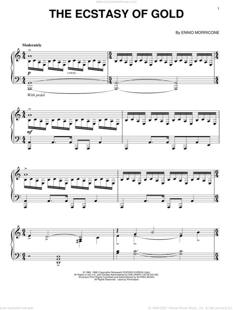 The Ecstasy Of Gold sheet music for piano solo (PDF-interactive)