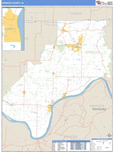 Spencer County, Indiana Zip Code Wall Map | Maps.com.com