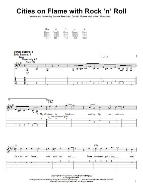 Cities On Flame With Rock 'N' Roll Easy Guitar Tab Blue Oyster Cult ...