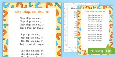 Lovely Clap Clap Un, Dau, Tri Song Welsh Display Poster