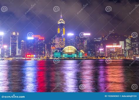 Victoria Harbor of Hong Kong City at a Foggy Night Editorial Image - Image of evening, business ...