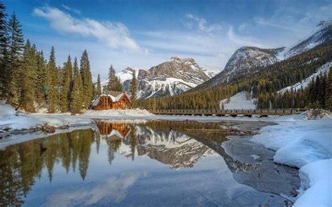 nature, Landscape, Lake, Cabin, Winter, Mountain, Snow, Reflection, Forest, Sunset, British ...