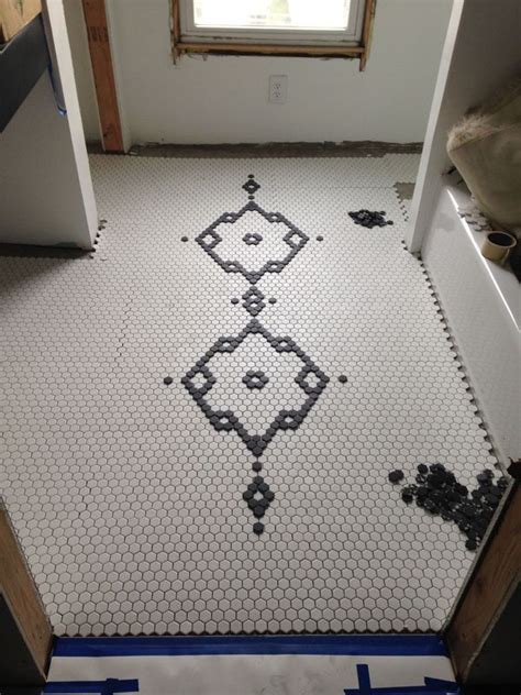 Black And White Hex Tile Design Lovely Chaos Pinwheel Tile Pattern | Penny tiles bathroom floor ...