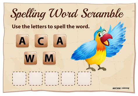 Spelling word scramble game with macaw 699875 Vector Art at Vecteezy