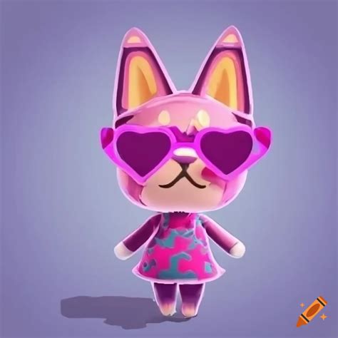 Pink animal crossing cat with heart-shaped glasses on Craiyon