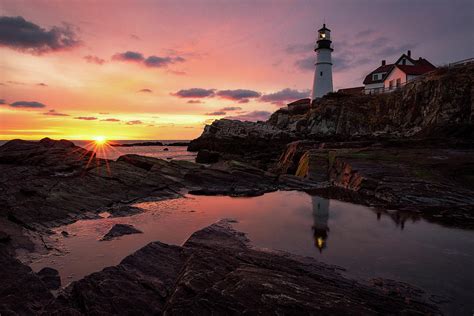 Sunrise At Portland Head Light Photograph by Jeff Bazinet | Fine Art ...