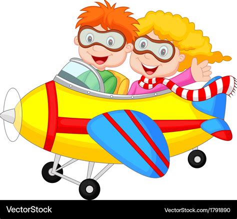 Cute cartoon boy and girl on a plane Royalty Free Vector