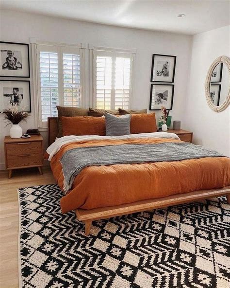 mid century modern contemporary earth tones bedroom orange #InHouseDecor in 2020 | Home bedroom ...