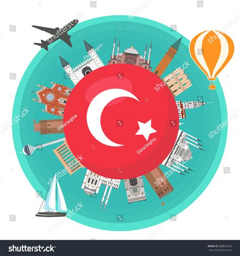 Turkish Famous Landmarks Around Flag Turkey Stock Vector (Royalty Free) 688895356 | Shutterstock