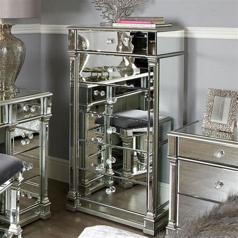 Athens Antique Silver Mirrored 6 Drawer Tallboy Chest Of Drawers | Picture Perfect Home