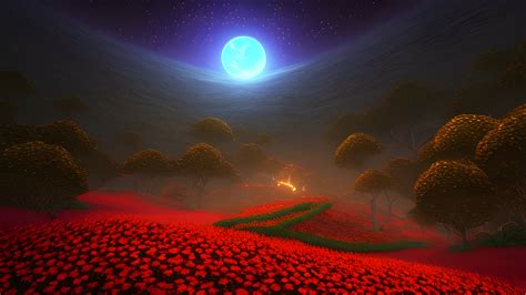 1920x1080 Resolution Forest Night Sky Flowers Valley HD Illustration ...