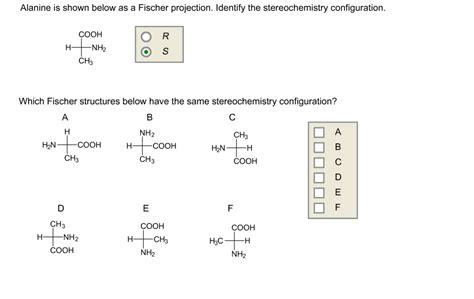 Alanine is shown below as a fischer projection. identify the ...