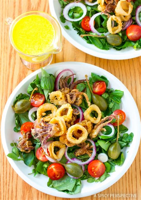 Fried Calamari Salad with Caperberries and Lemon Aioli - A Spicy Perspective