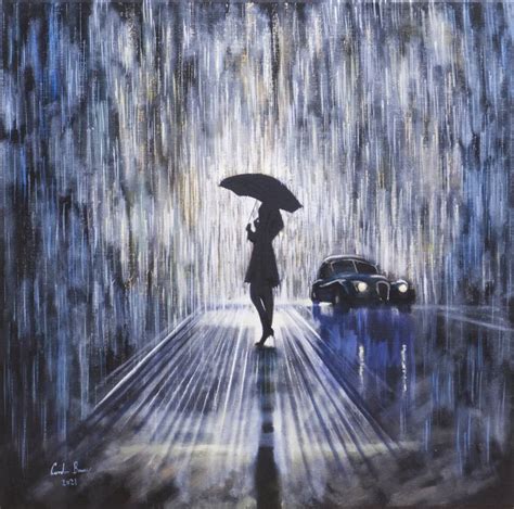 Woman in the rain Painting by Gordon Bruce | Saatchi Art