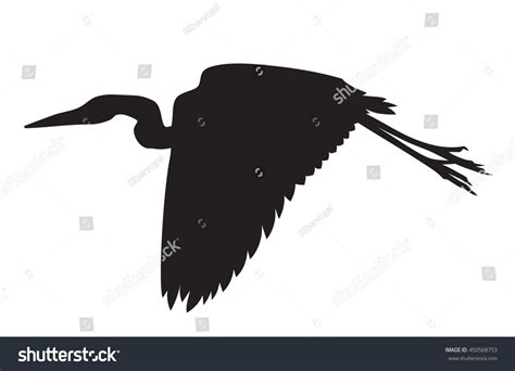 Vector Black Silhouette Flying Heron Stock Vector (Royalty Free) 450568753