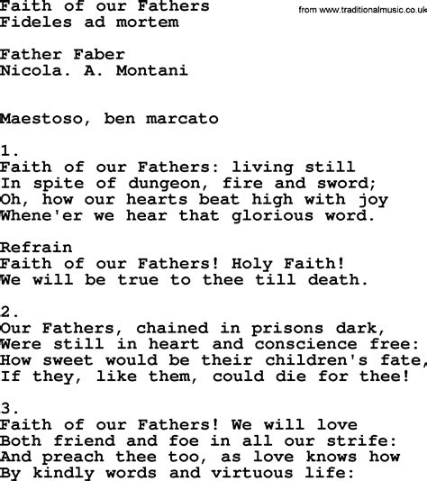 Catholic Hymns, Song: Faith Of Our Fathers - lyrics and PDF