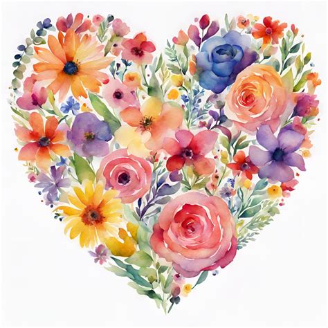 Watercolor Floral Heart Clip Art Free Stock Photo - Public Domain Pictures
