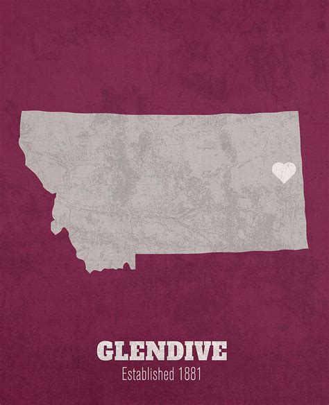 Glendive Montana City Map Founded 1881 University of Montana Color Palette Mixed Media by Design ...