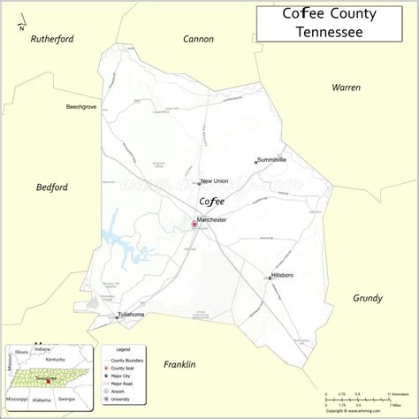 Map of Coffee County, Tennessee - Thong Thai Real