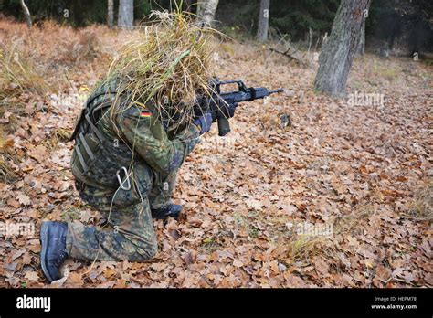 A German soldier, assigned to the Hammelburg Infantry Training Center ...