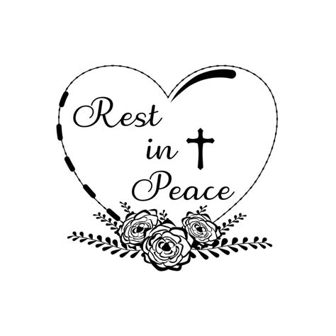 Vector - Wording Rest in Peace with cross, rose bouquet on heart shape ...