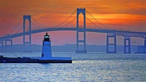 HD wallpaper: bridge, lighthouse, USA, Newport, Rhode Island, Claiborne Pell | Wallpaper Flare