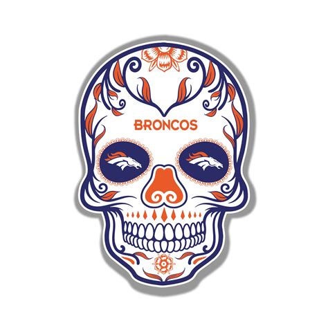 Denver Broncos – Sugar Skull – Full Color Vinyl Sticker – Custom Size – Sports Stickers USA