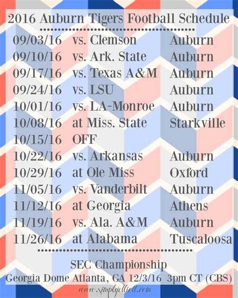 2016 Auburn Football Schedule | Freebie - Simply Elliott