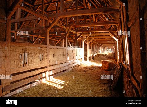 Interior of an old, half-timbered barn, built 1923, Othenstorf ...