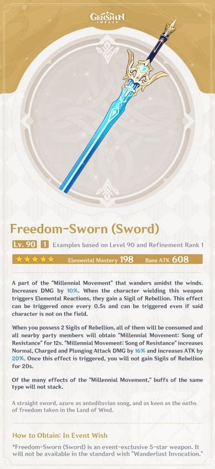 Freedom Sworn - Sword Stats, Passive, and Materials - Genshin DB