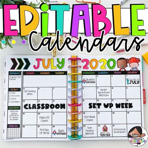 Teacher Calendars - Learning in Wonderland | Teacher calendar, Monthly calendar template ...