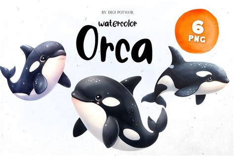 Cute Watercolor Orca Bundle | PNG cliparts