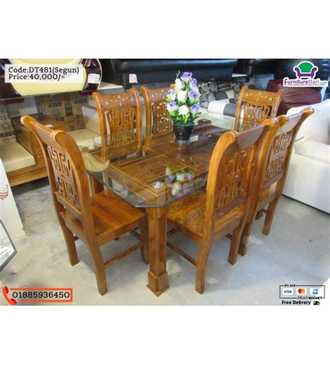 Wooden Glass Top Dining Table DT481 6 Chairs 1 Table | Online Furniture Shopping in Bangladesh