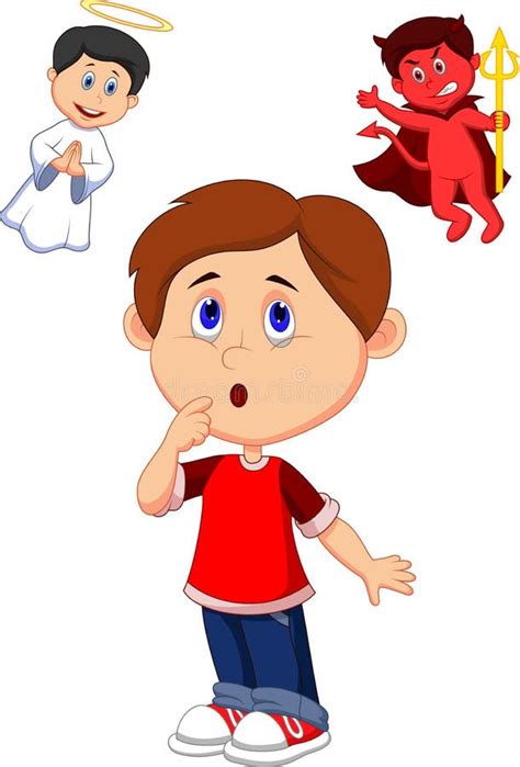 Cartoon Boy Confuse On Choice Between Good And Evil Stock Vector - Illustration of council ...