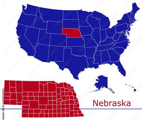 Nebraska counties vector map with USA map colors national flag Stock ...