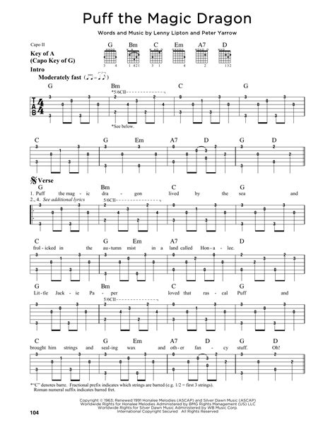 Puff The Magic Dragon by Peter, Paul & Mary - Guitar Lead Sheet - Guitar Instructor