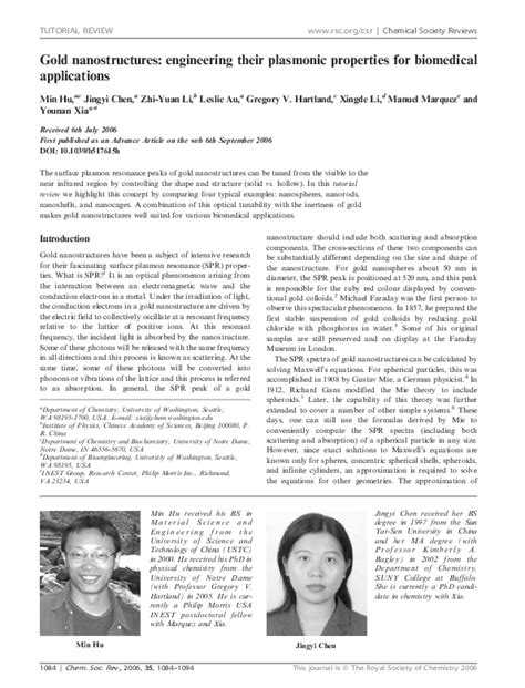 (PDF) Gold nanostructures: engineering their plasmonic properties for biomedical applications ...