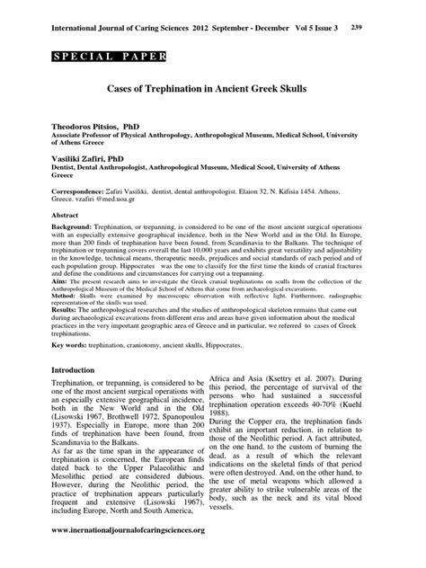 Cases of Trephination in Ancient Greek Skulls | PDF | Skull | Archaeology