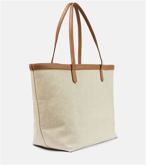 Leather Trimmed Canvas Tote Bag in Neutrals - Toteme | Mytheresa