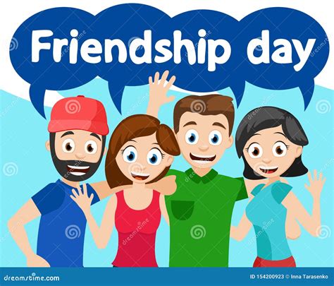 Happy Friends Hugging and Waving. Friendship Day Stock Illustration ...