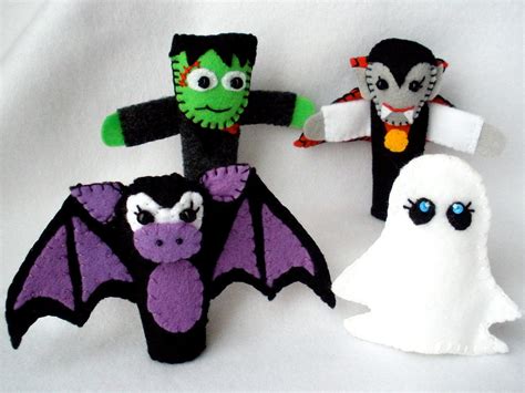 Halloween Felt Finger Puppet Set Frankenstein Dracula