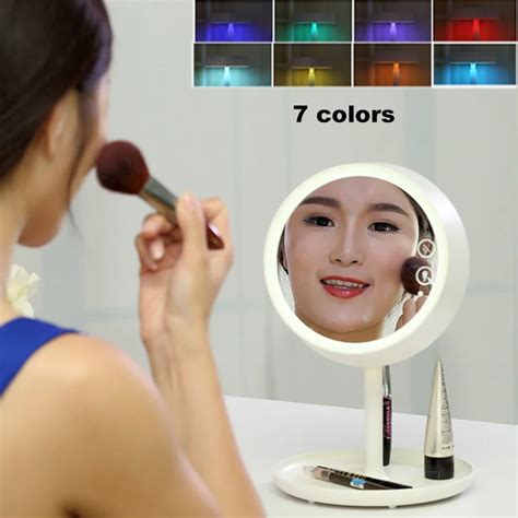 USB charging LED night Lights Makeup Mirror Vanity Magnification 7 colors light with Storage Box ...