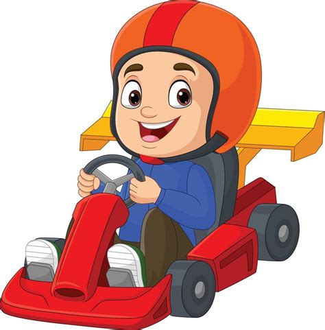 Cartoon little boy driving racing car 7153050 Vector Art at Vecteezy